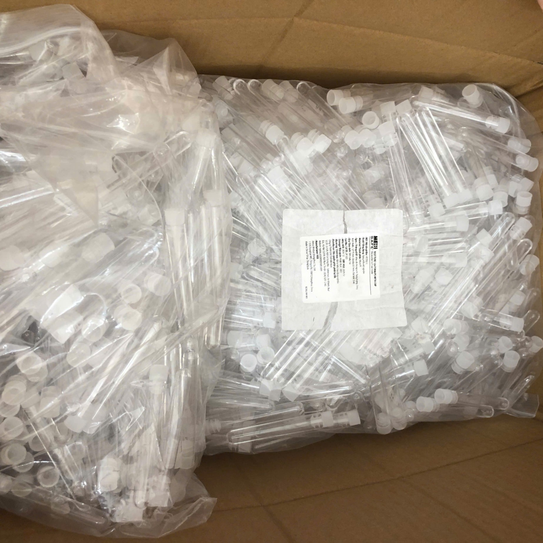 Ống nghiệm nhựa 5ml PS 12x75mm, có nắp, Henso Medical, Trung Quốc, túi 500 chiếc