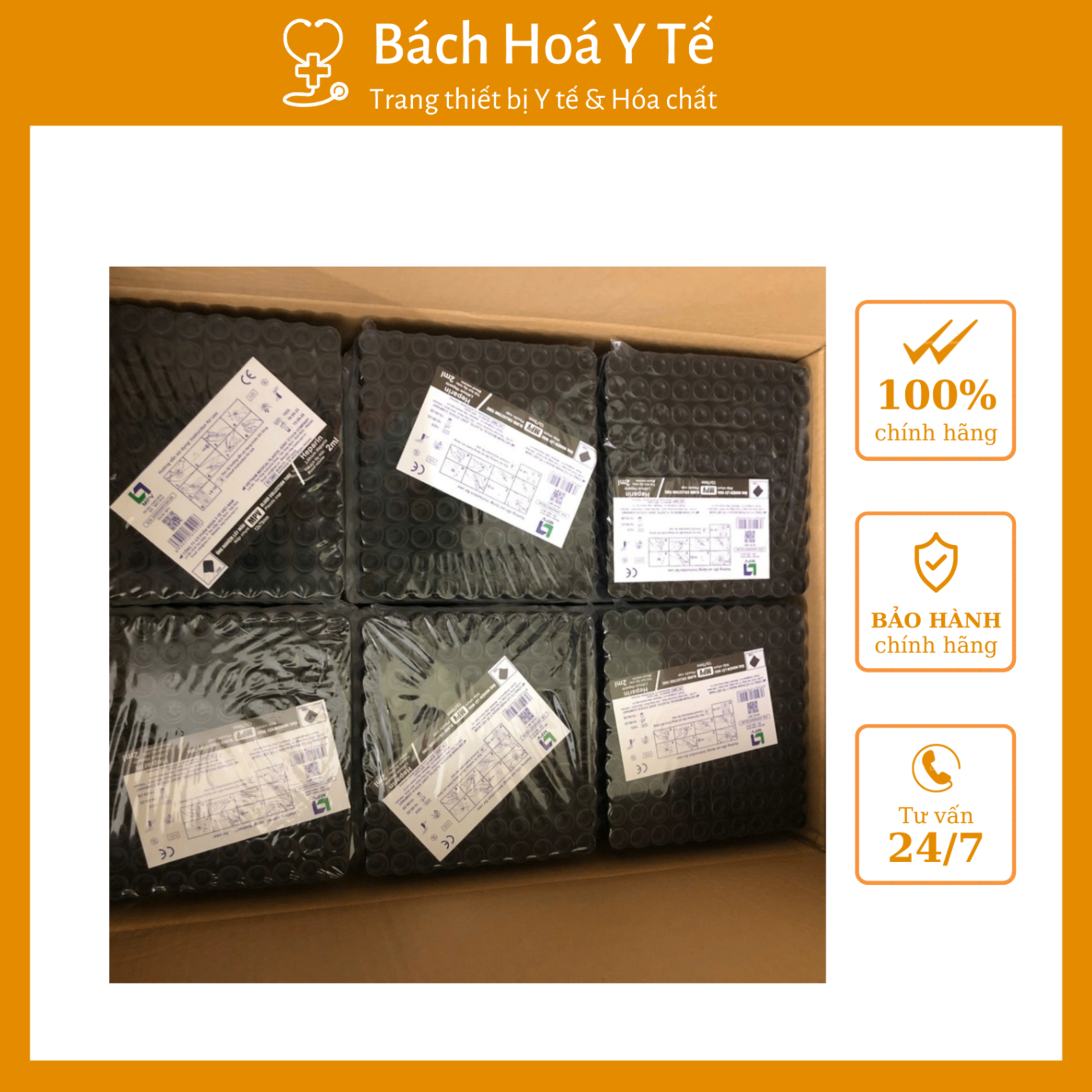 Ống nghiệm Lithium Heparin nắp thường 2ml MPV (Khay=100 ống, Thùng=2400 ống)