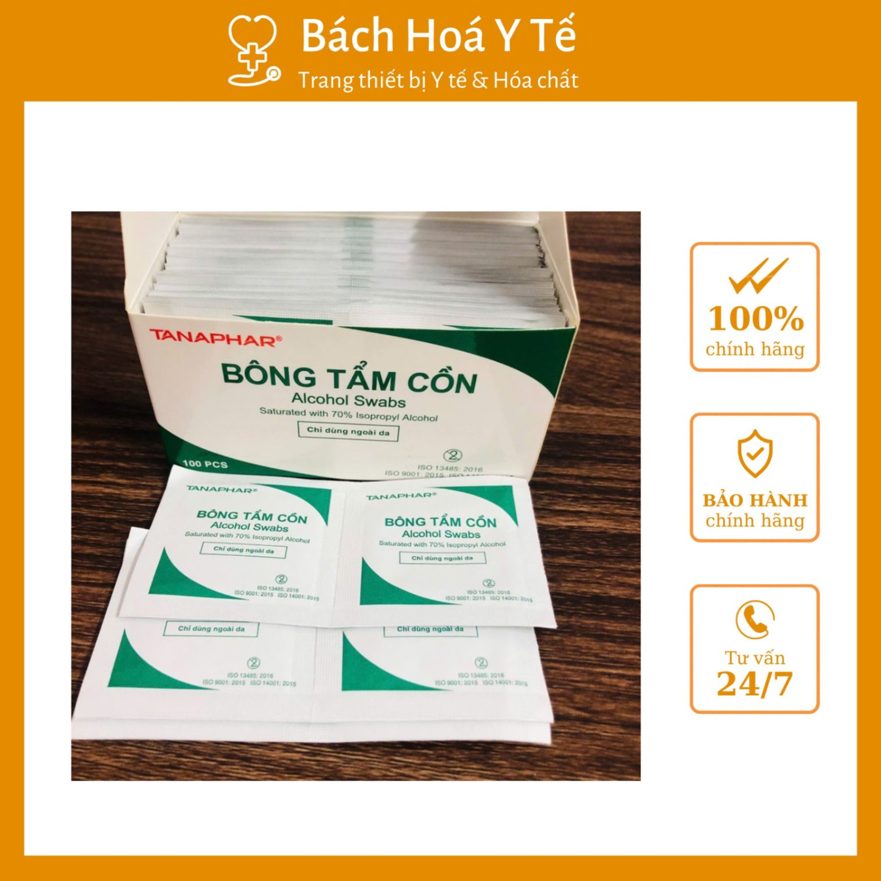 Bông tẩm cồn Tanaphar (1Hộp=100 miếng)