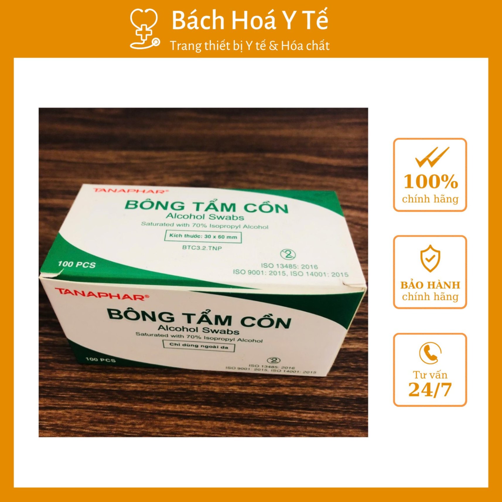Bông tẩm cồn Tanaphar (1Hộp=100 miếng)