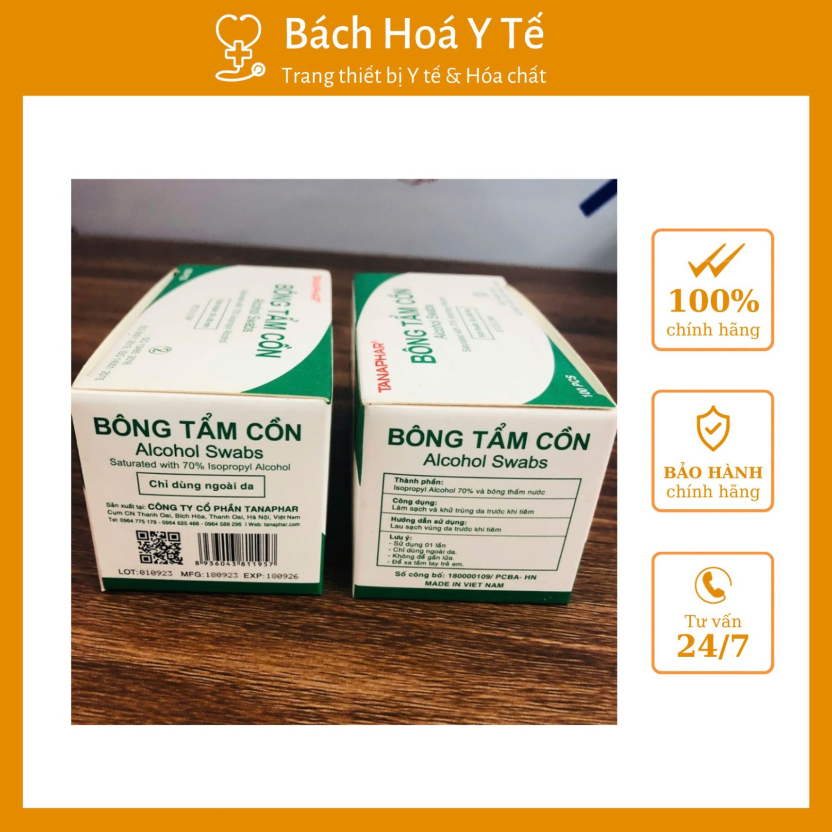 Bông tẩm cồn Tanaphar (1Hộp=100 miếng)