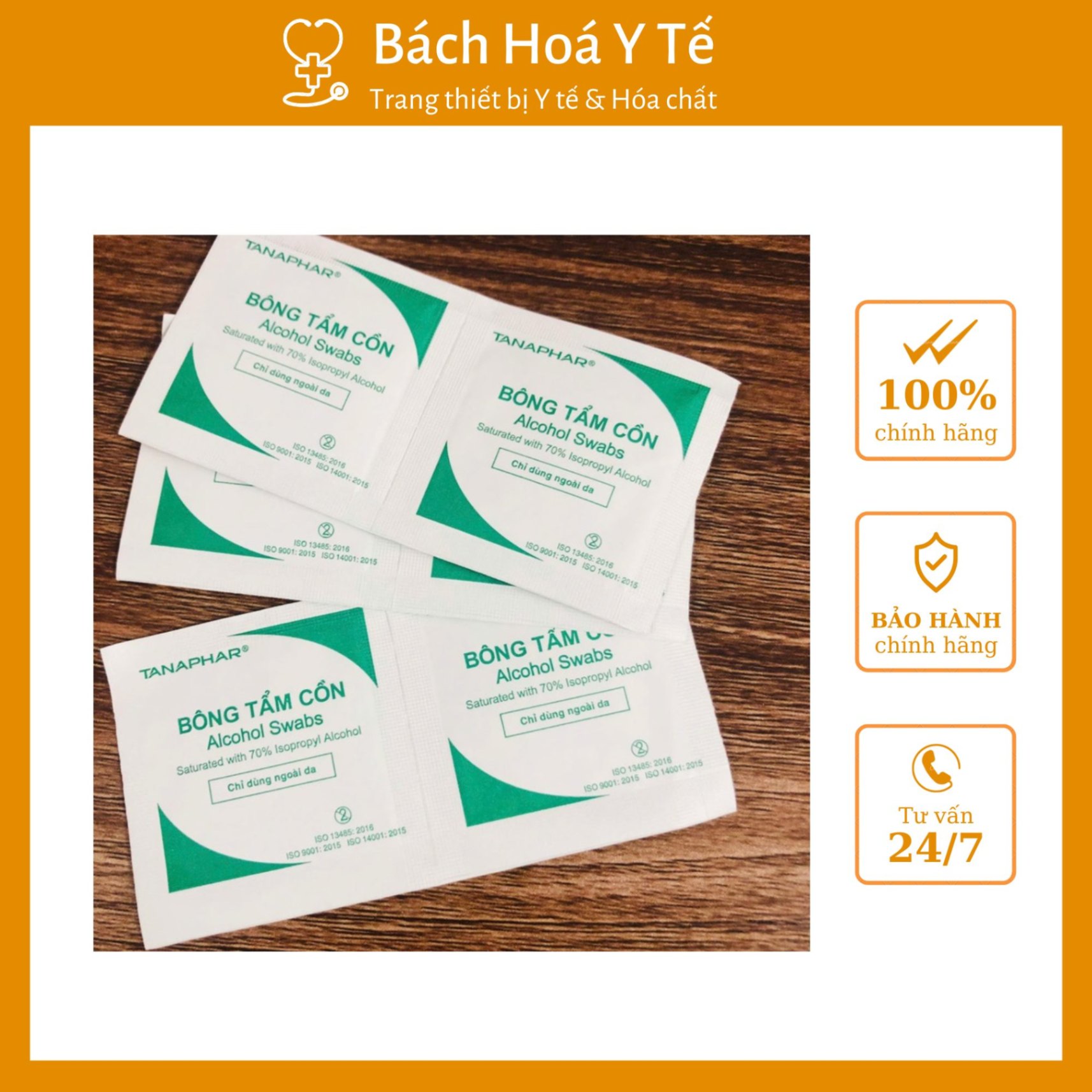 Bông tẩm cồn Tanaphar (1Hộp=100 miếng)