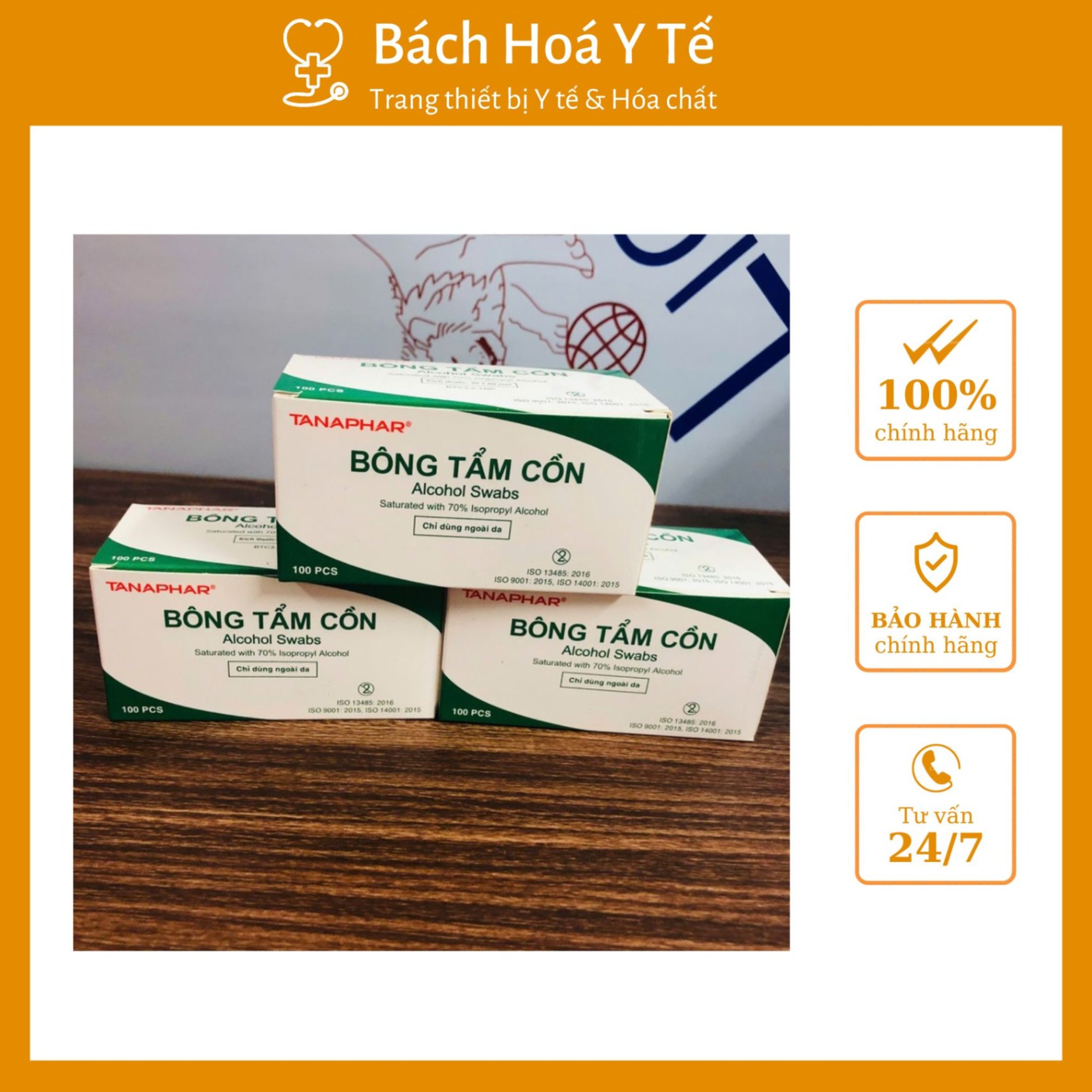 Bông tẩm cồn Tanaphar (1Hộp=100 miếng)