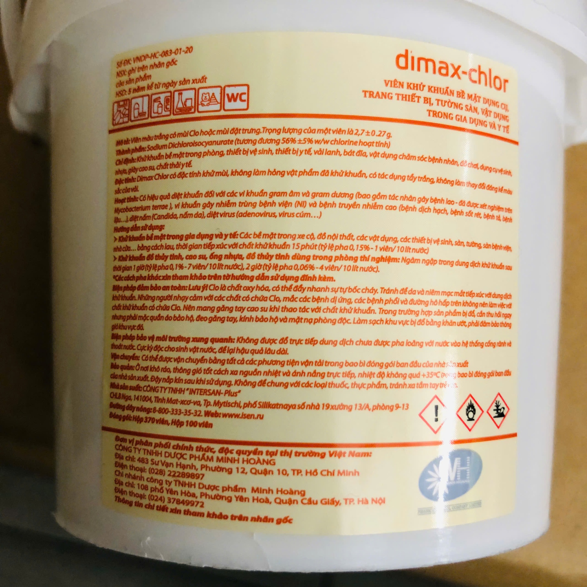 Viên nén khử khuẩn DIMAX CHLOR, Intersan plus LLC Nga (Hộp=100 viên)