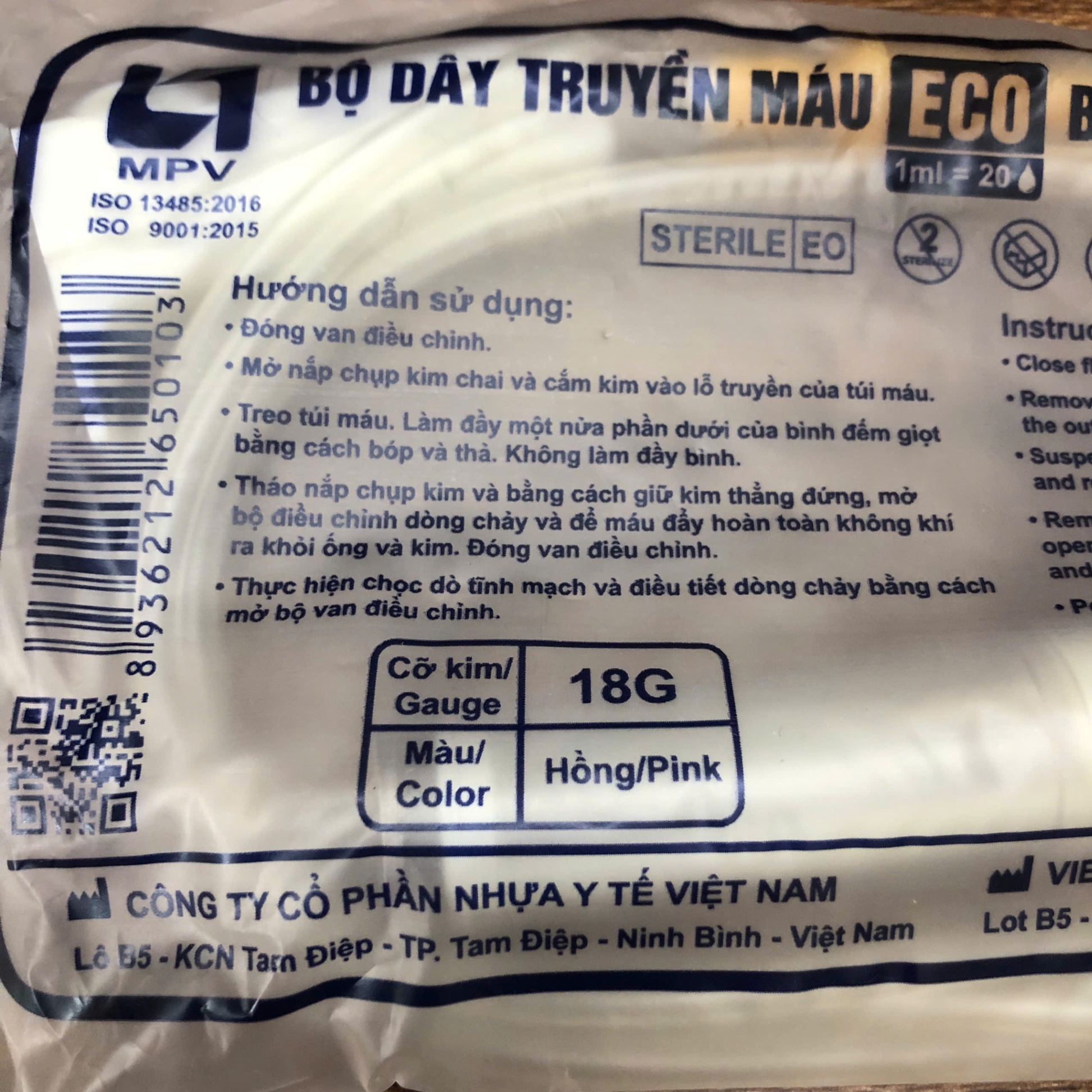 Dây truyền máu 180cm MPV Việt Nam (túi= 25 cái , thùng =400 cái)
