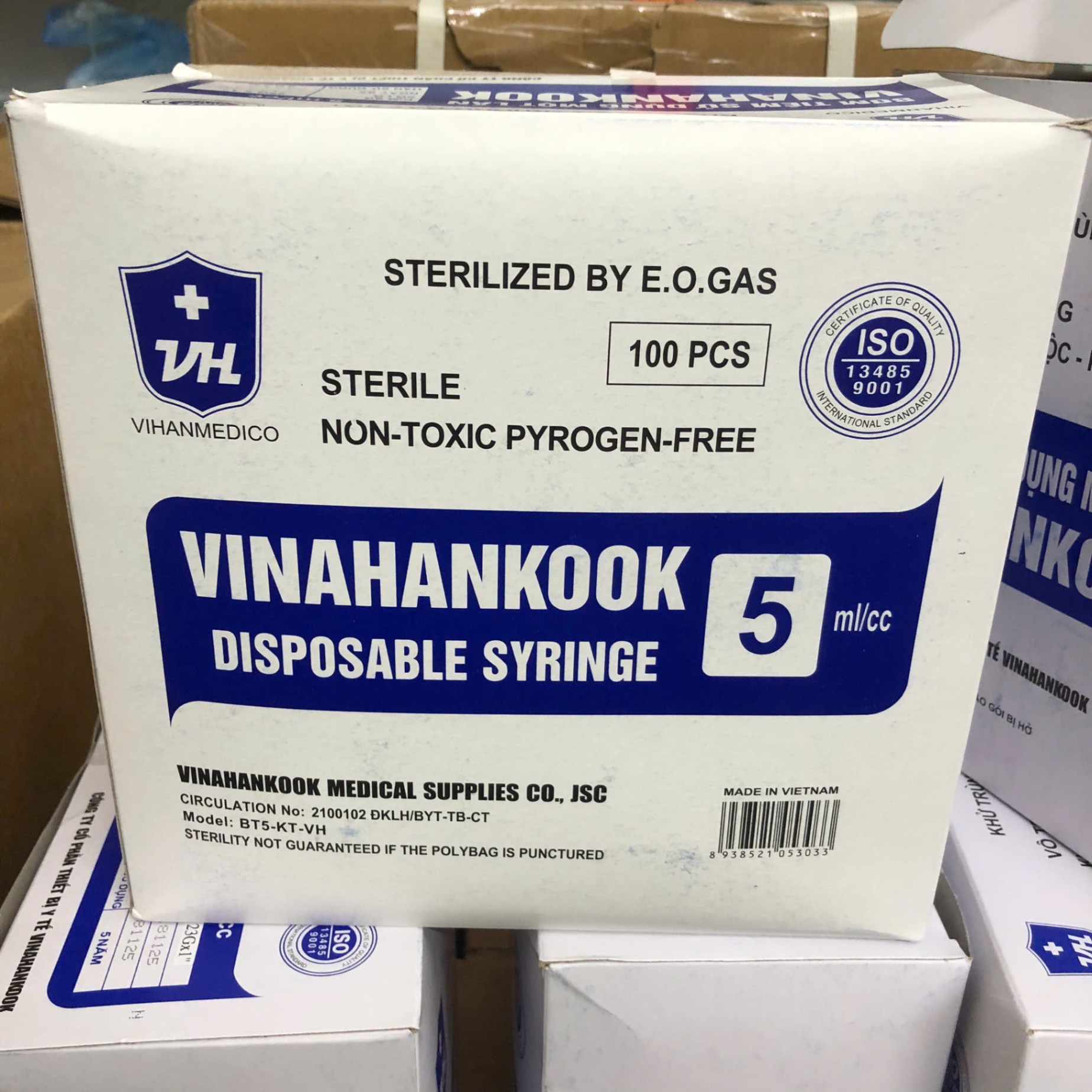 Bơm tiêm dùng 1 lần 3ml, Vinahancook (Hộp=100 cái, Thùng=3000 cái)