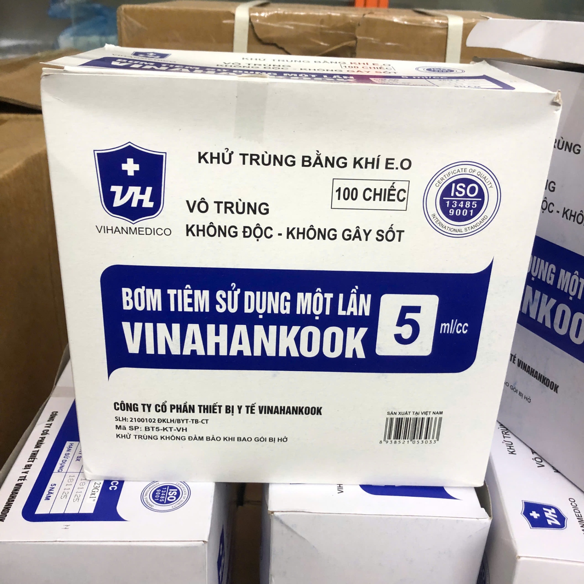 Bơm tiêm dùng 1 lần 3ml, Vinahancook (Hộp=100 cái, Thùng=3000 cái)