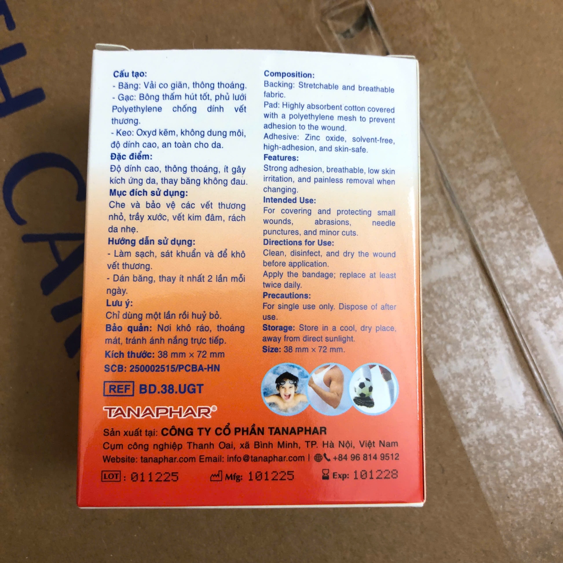 Băng dính cá nhân y tế 38mmx72mm Ugotana