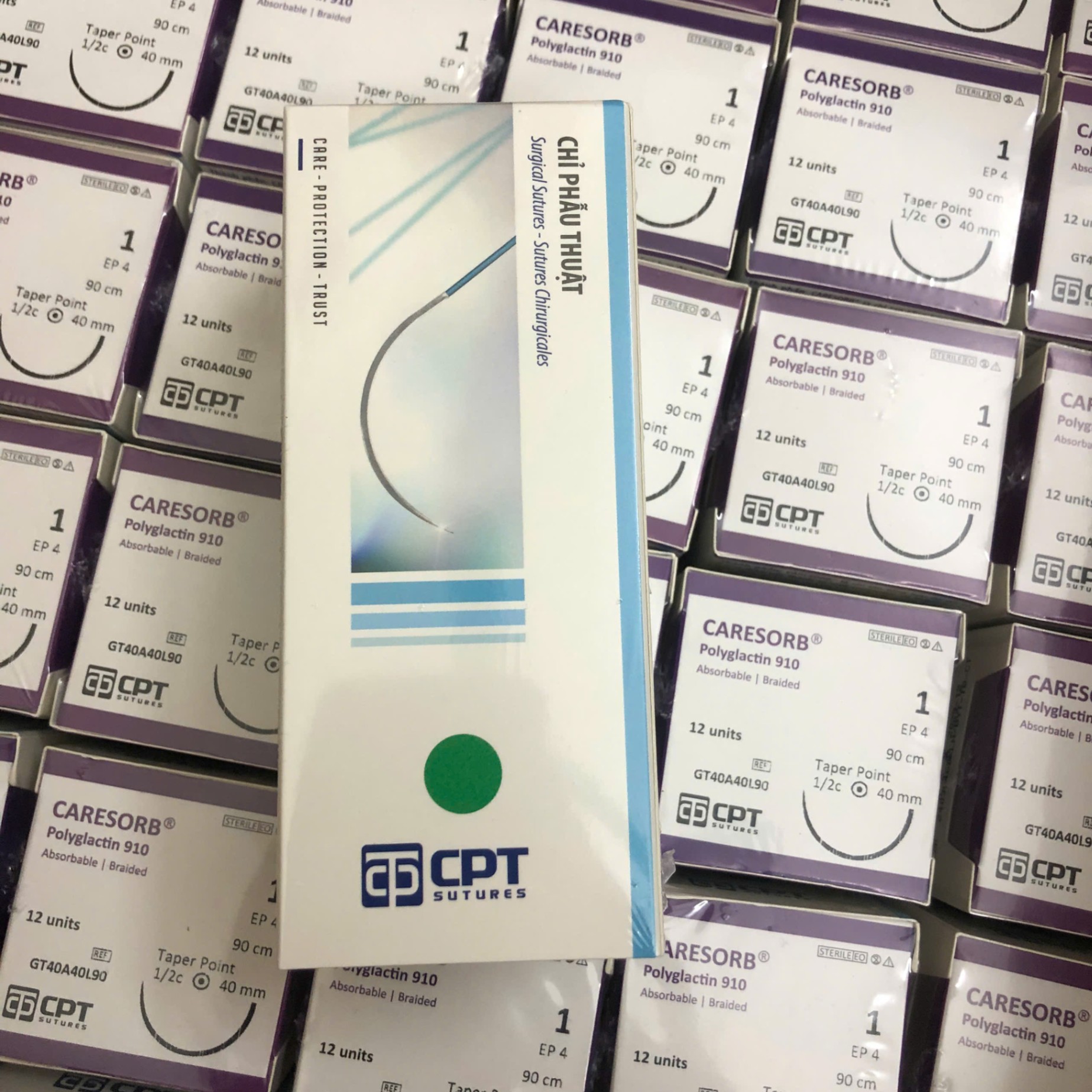 Chỉ phẫu thuật tự tiêu CPT Caresorb Polyglactin 910 số 3/0 GT20A26 (Hộp=12 sợi)