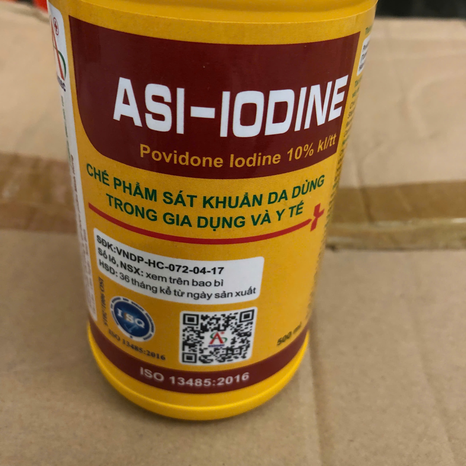 Dung dịch sát trùng Povidone Iodine 10% ASI-IODINE, Việt nam (Chai=500ml, Thùng=28 chai)