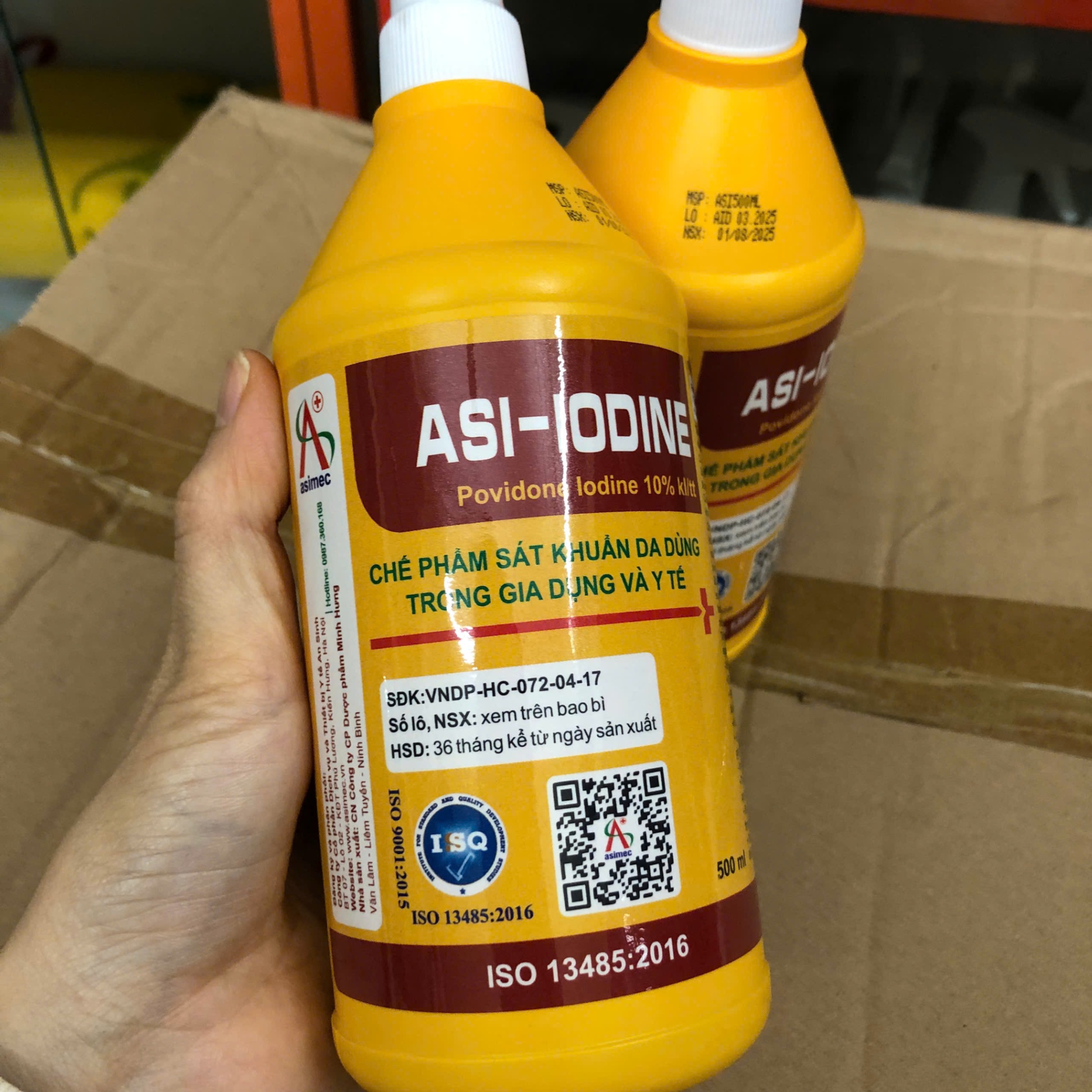 Dung dịch sát trùng Povidone Iodine 10% ASI-IODINE, Việt nam (Chai=500ml, Thùng=28 chai)