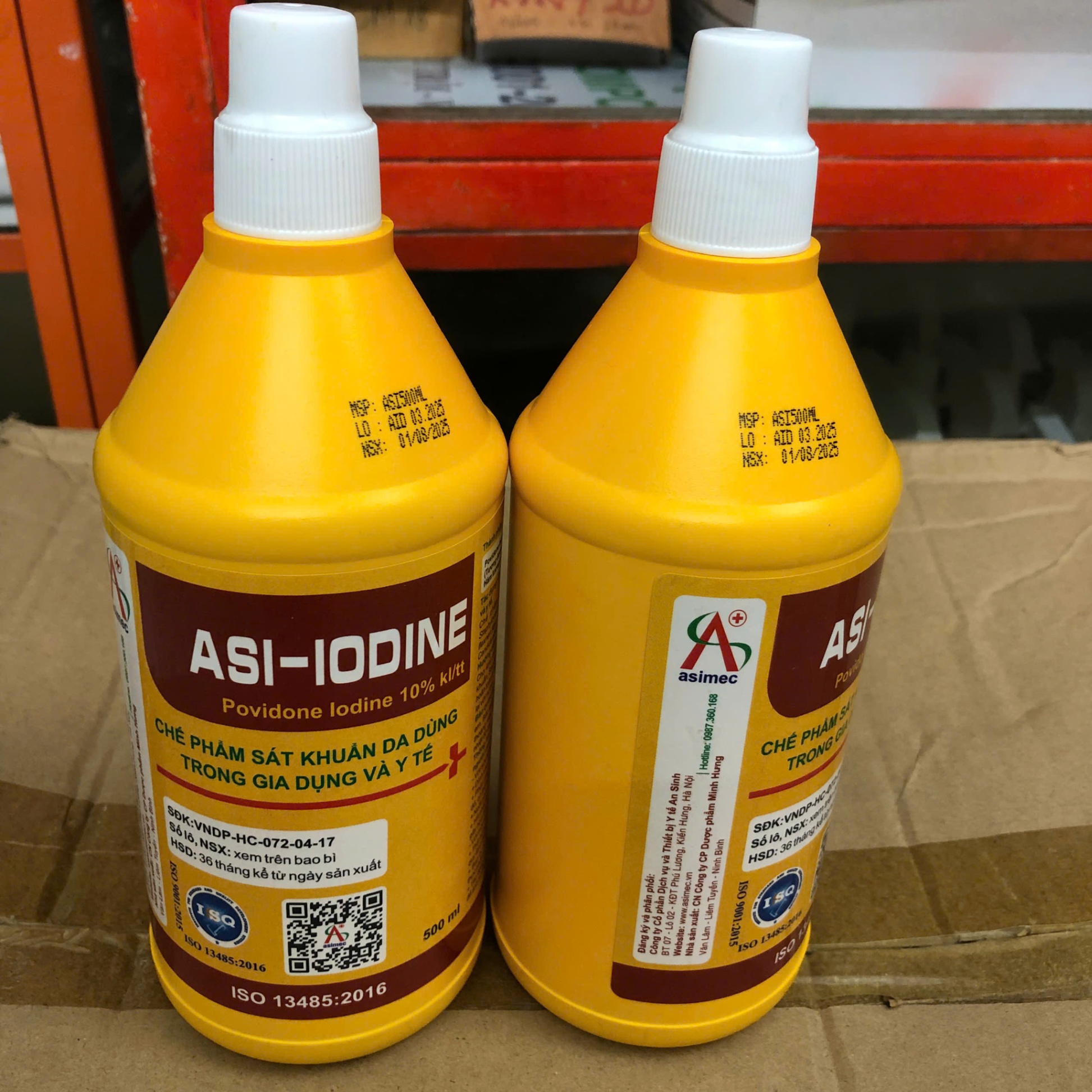 Dung dịch sát trùng Povidone Iodine 10% ASI-IODINE, Việt nam (Chai=500ml, Thùng=28 chai)