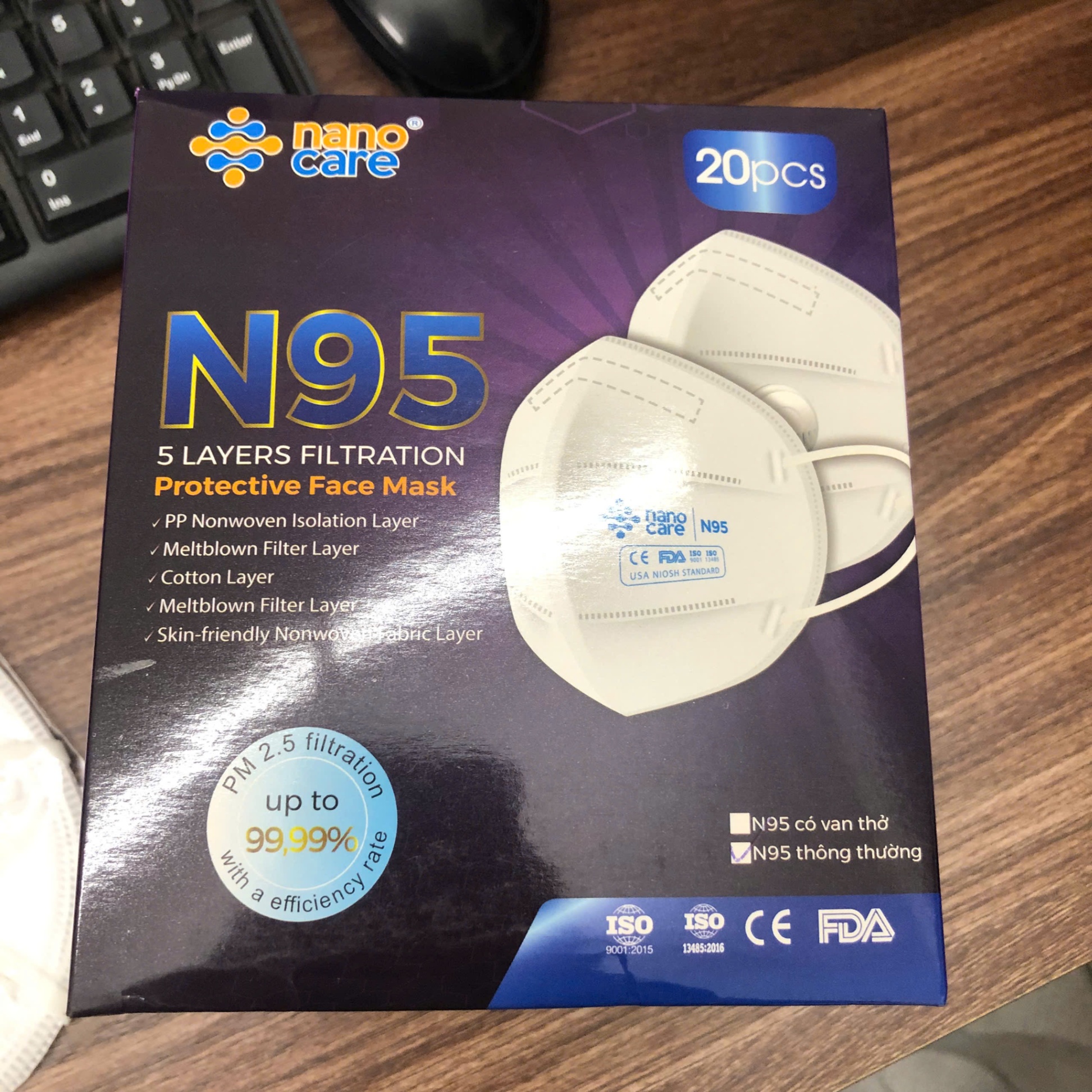 Khẩu trang Nanocare N95 không van (1Hộp=20 chiếc)