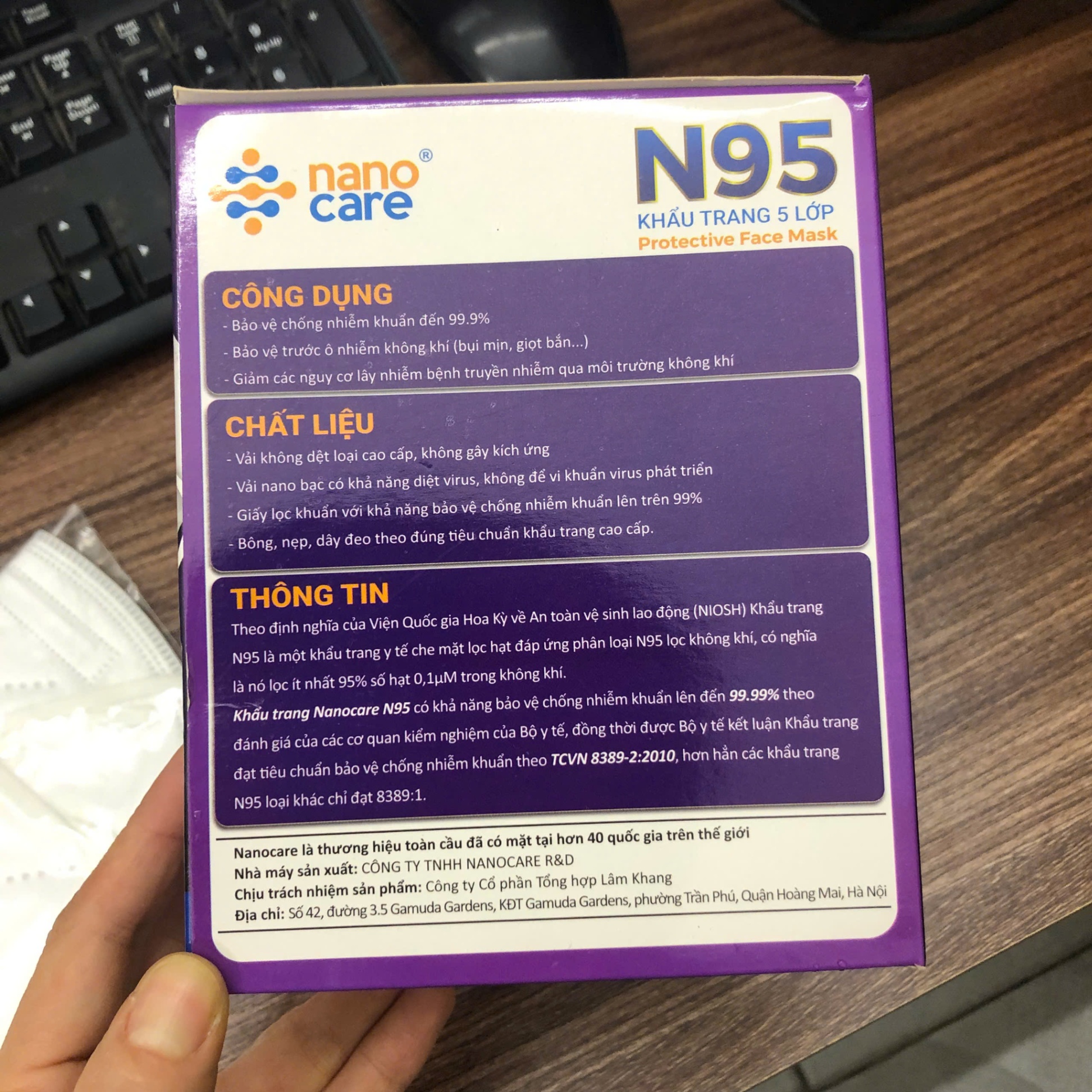 Khẩu trang Nanocare N95 không van (1Hộp=20 chiếc)