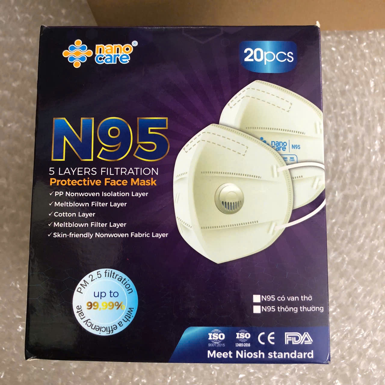 Khẩu trang Nanocare N95 có van (1Hộp=20 chiếc)