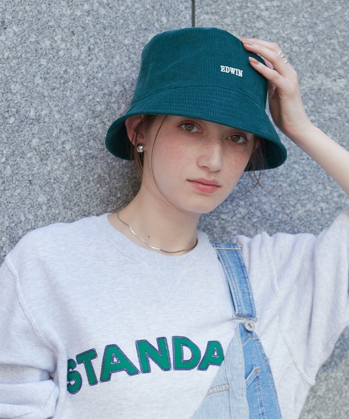 Mũ nhung EDWIN Corduroy Embroidered Bucket Unisex Hat size 58cm