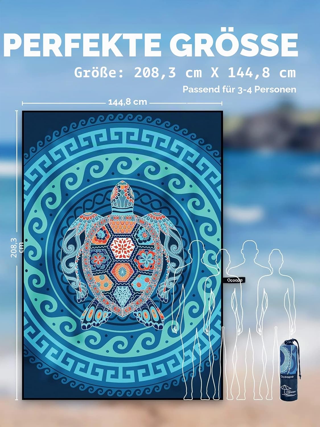 OCOOPA Blue Turtle Microfibre Beach Towel ktmart 3.jpg