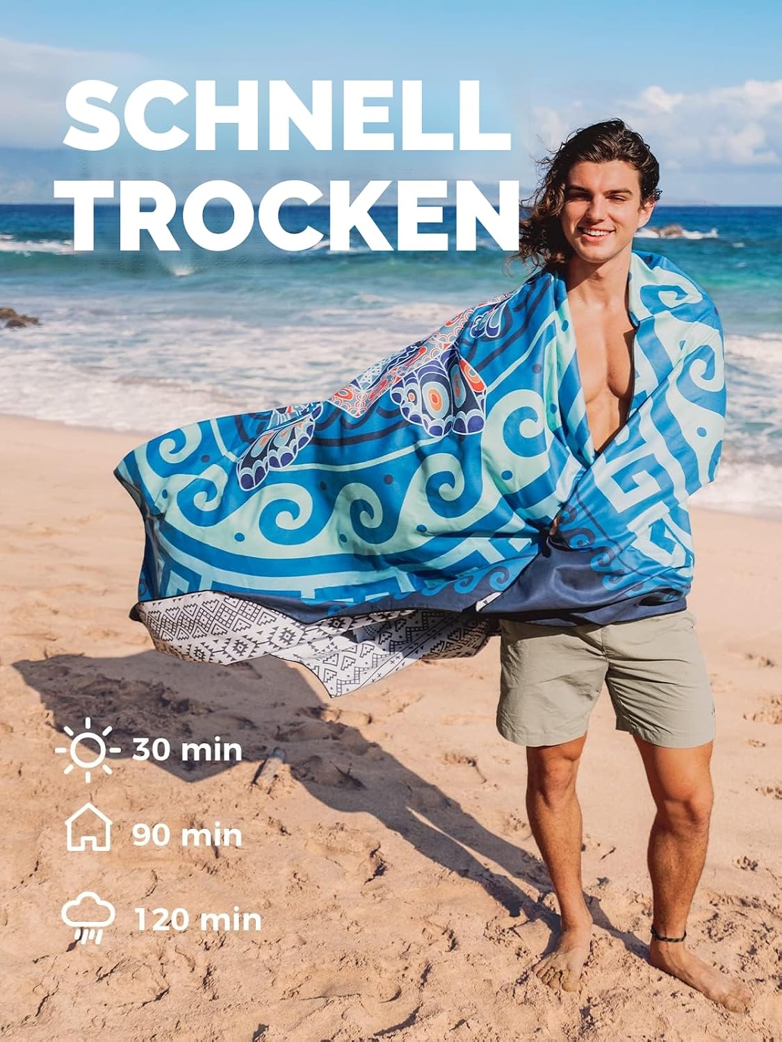 OCOOPA Blue Turtle Microfibre Beach Towel ktmart 4.jpg