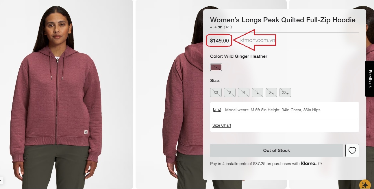 The North Face Women's Longs Peak Quilted Full-Zip Hoodie NF0A5JAX ktmart 2.jpg
