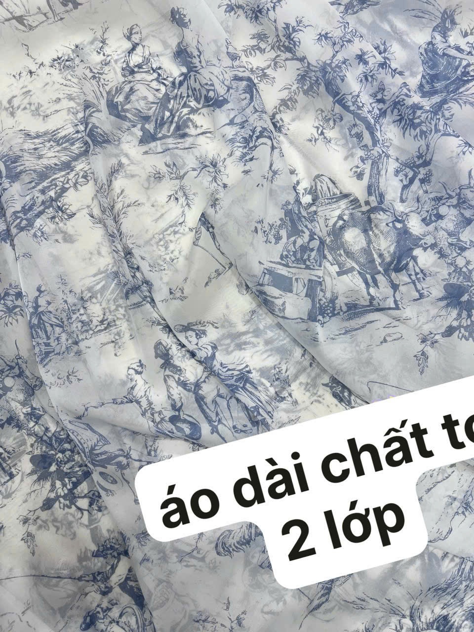 SET ÁO DÀI CHẤT TƠ 2 LỚP HỒNG XANH