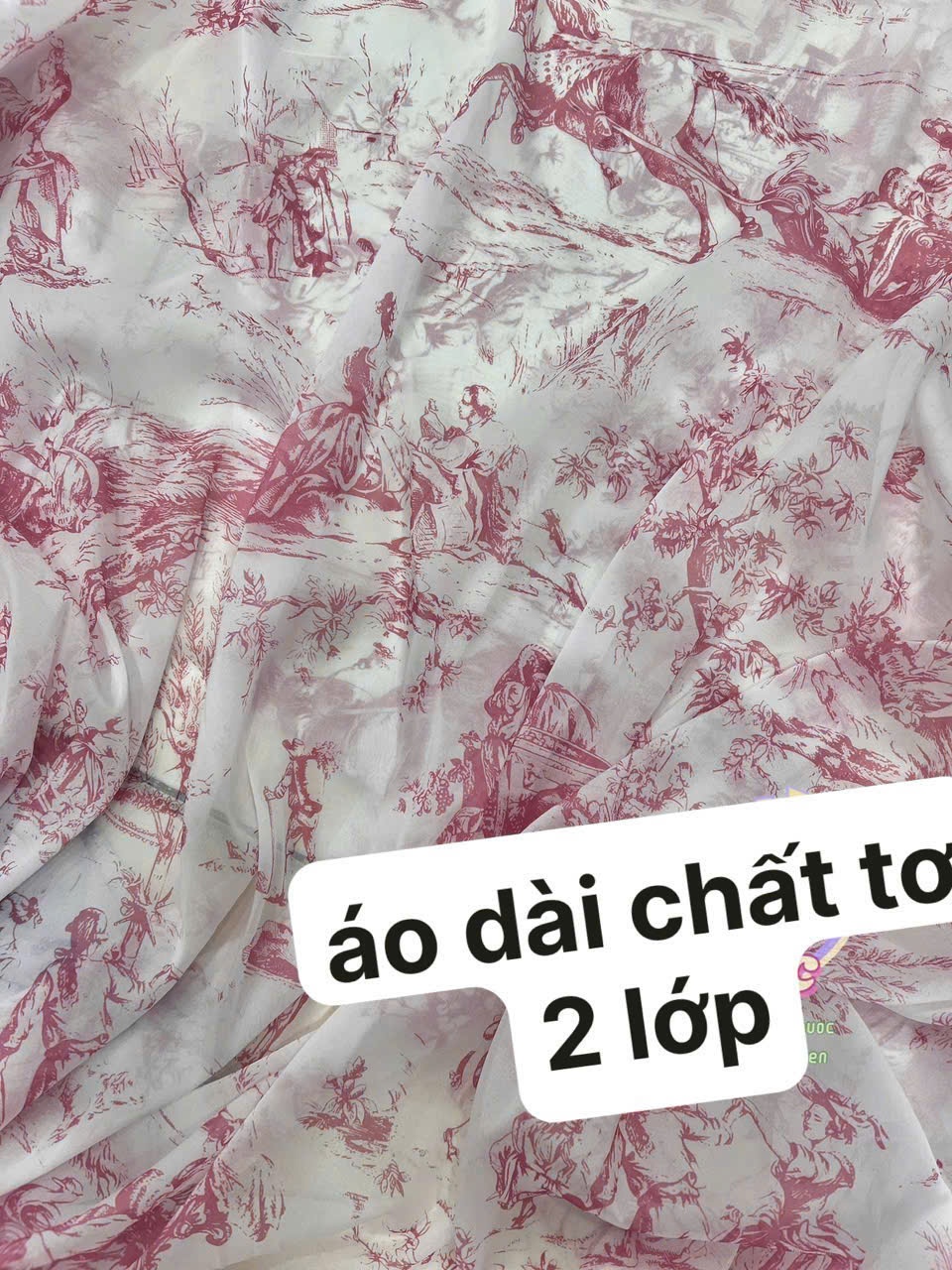 SET ÁO DÀI CHẤT TƠ 2 LỚP HỒNG XANH