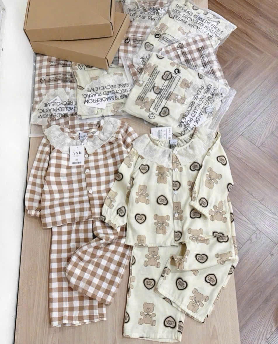 Xả Kho _ Set 2 bộ pijama gấu nâu caro