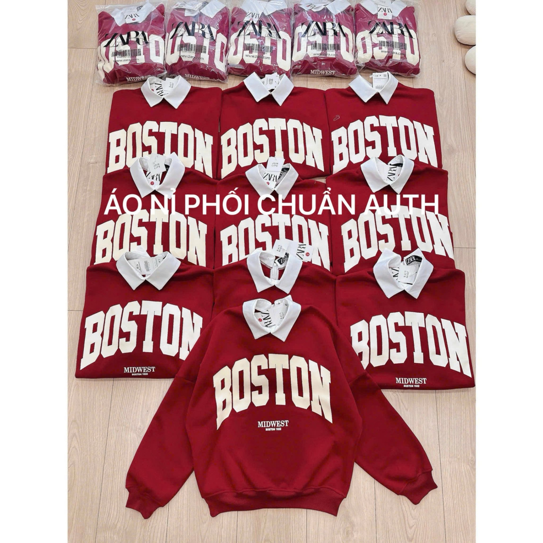 Xả kho _ Áo nỉ đỏ Boston nữ