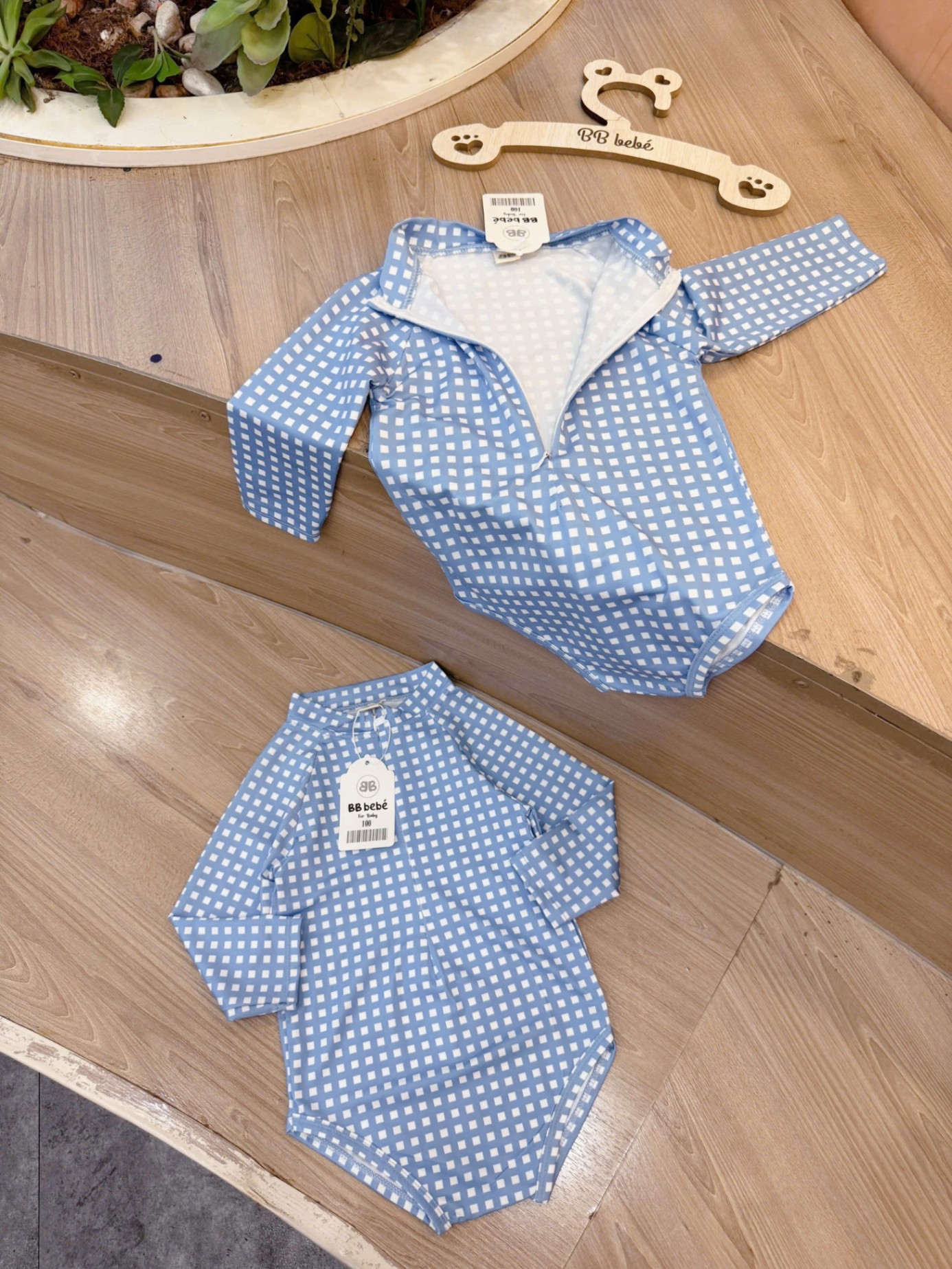 BỘ BIKINI KẺ CARO XANH CHO BÉ
