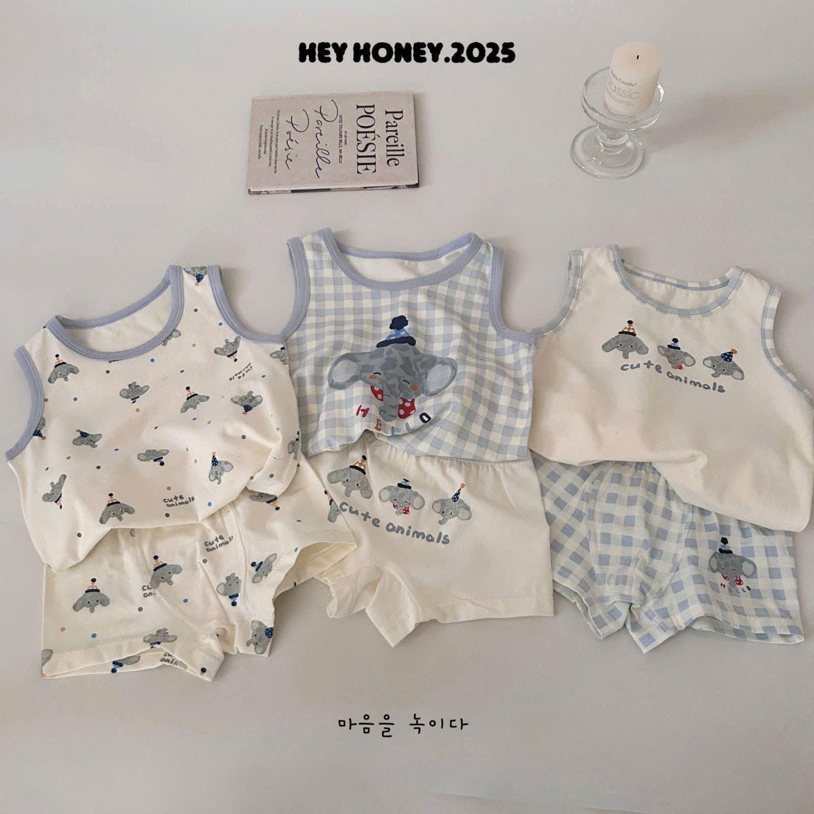 SET 3 BỘ BA LỖ GẤU VOI TONE XANH BÉ TRAI