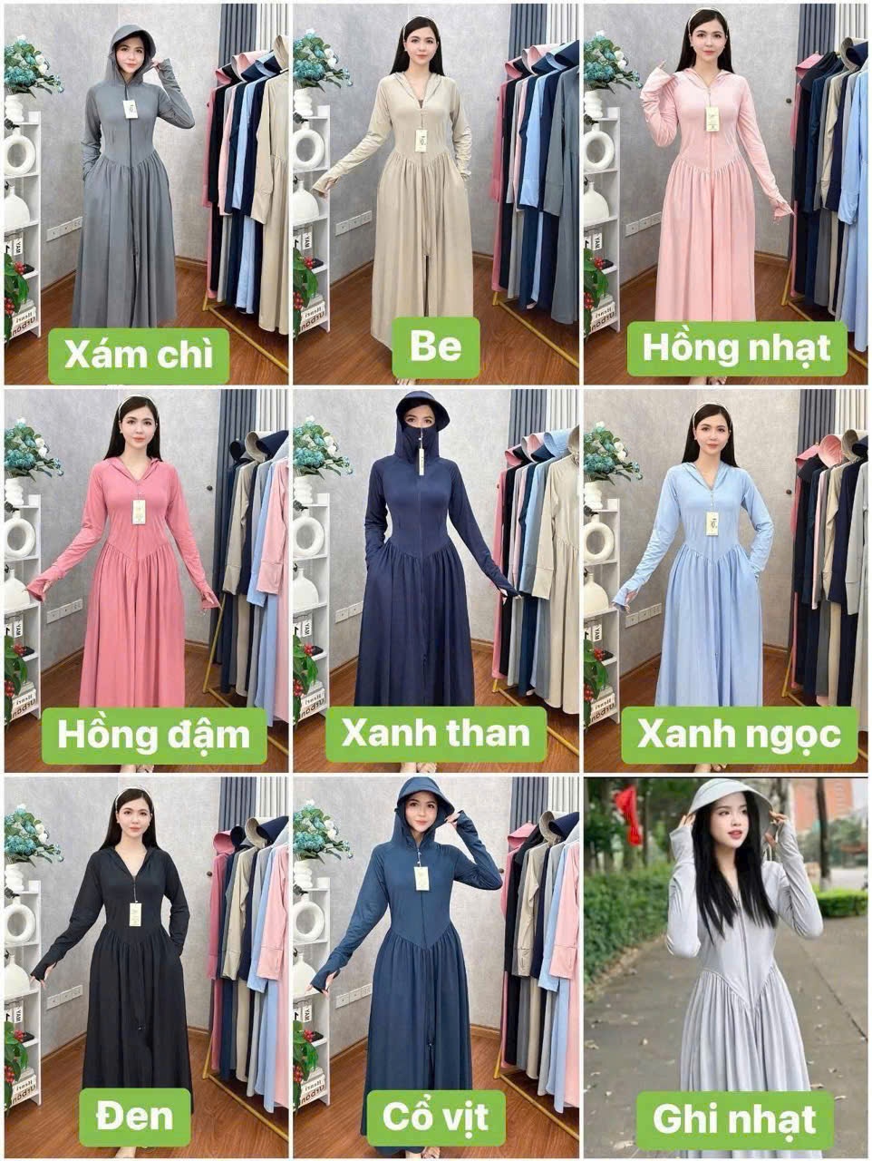 ÁO CHOÀNG NẮNG HÀNG CAO CẤP DÁNG XÒE HIDOLI (GHI CHÚ MÀU)