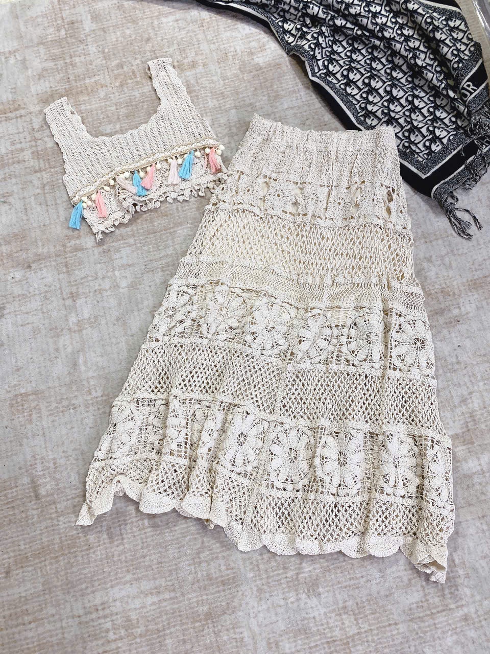 SET REN BRA THỔ CẨM CHÂN VÁY MAXI