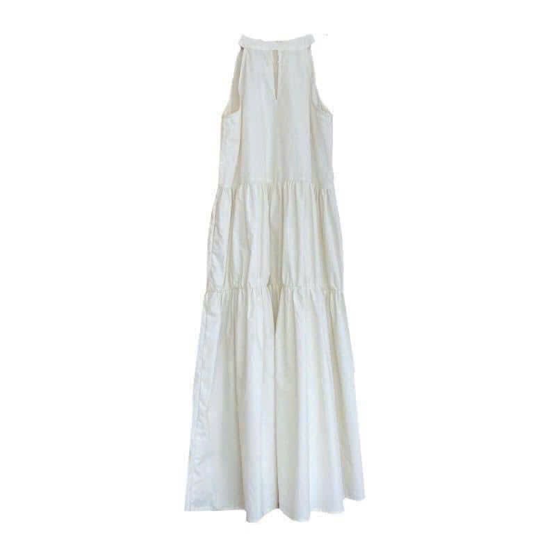 VÁY MAXI CỔ YẾM BABYDOLL TRẮNG KEM