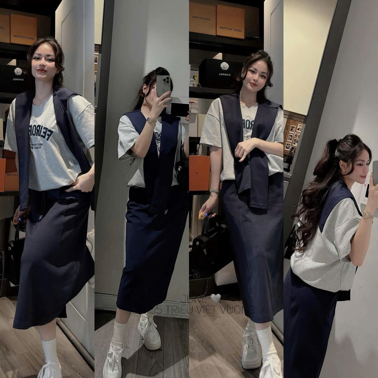 SET CHÂN VÁY DÀI MIX ÁO CỘC KÈM KHĂN