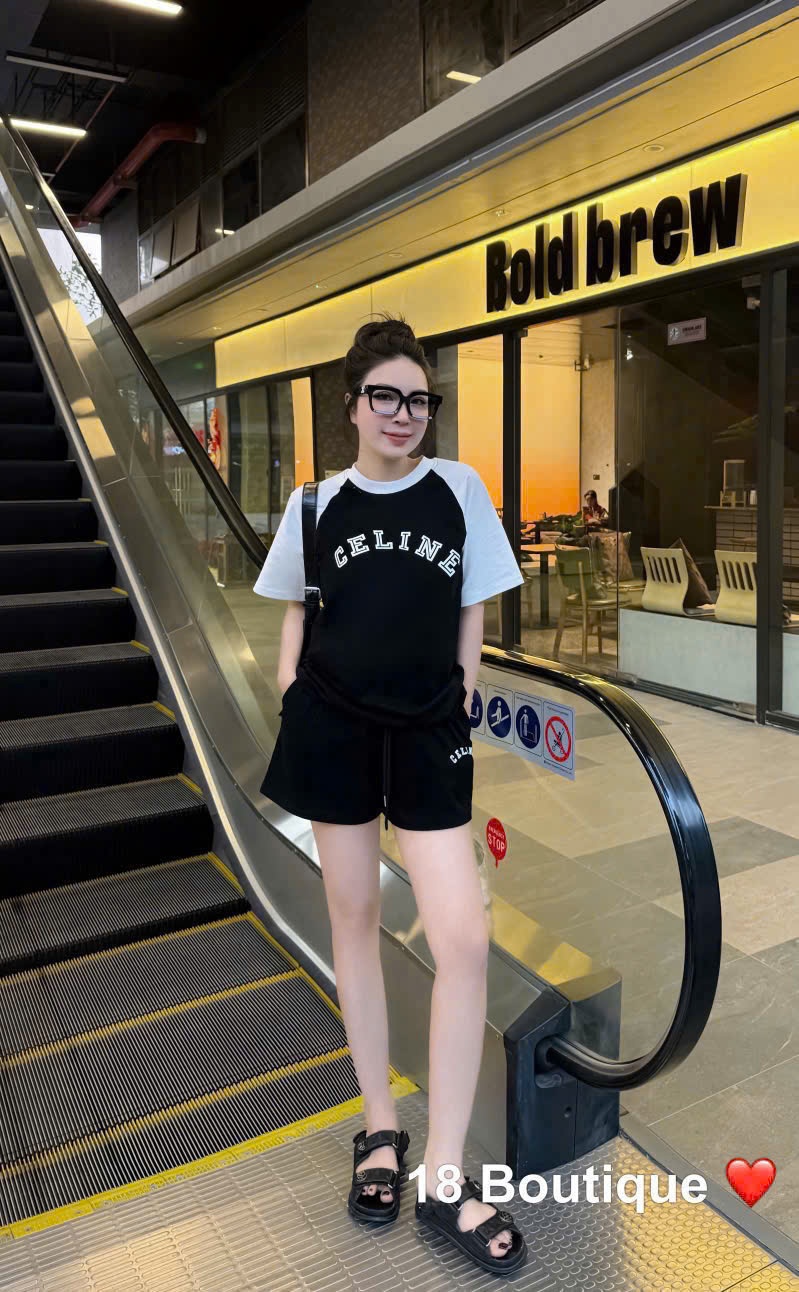 BỘ ĐŨI NỮ CELIN ĐỎ ĐEN PHỐI TAY