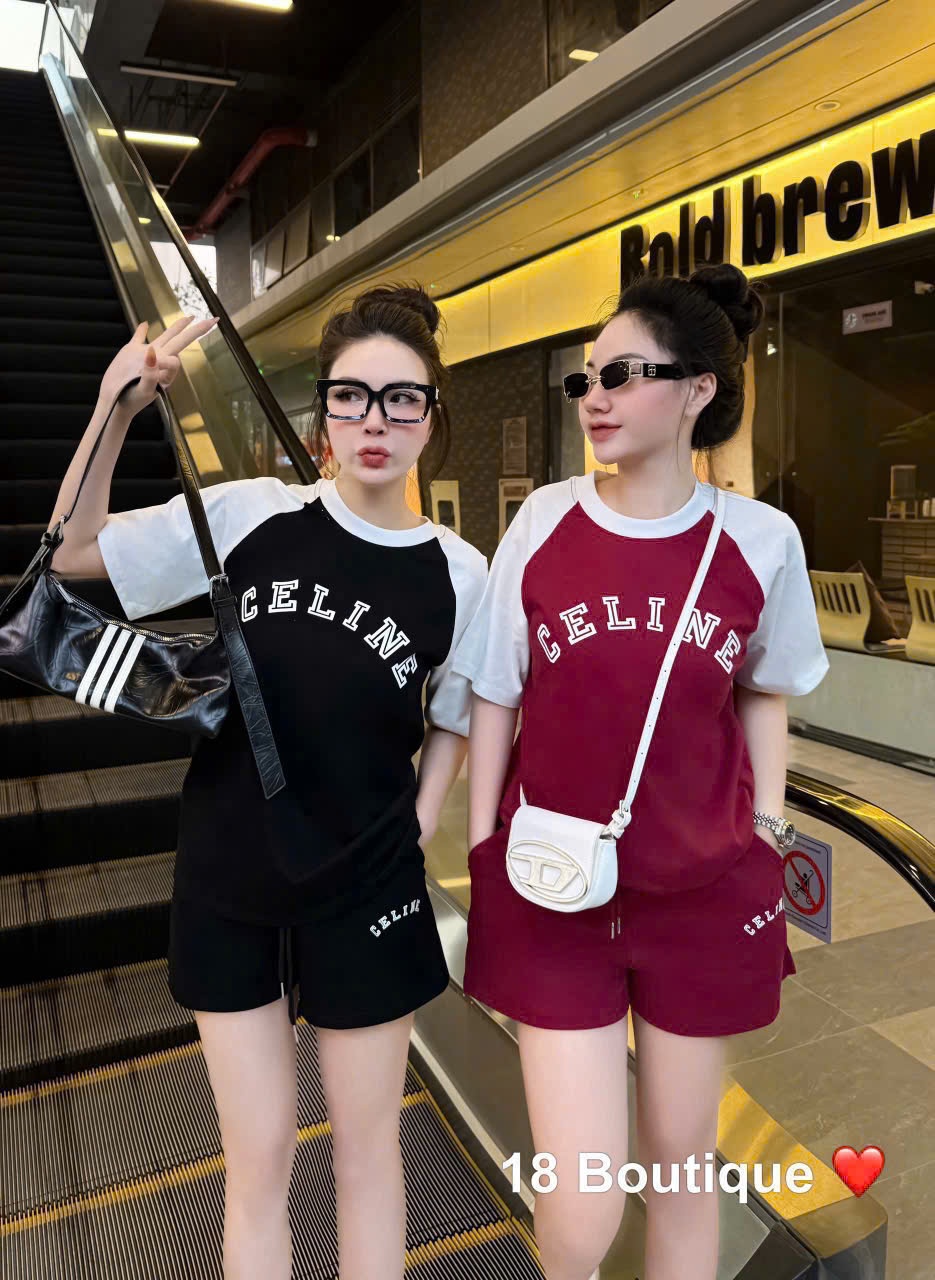 BỘ ĐŨI NỮ CELIN ĐỎ ĐEN PHỐI TAY