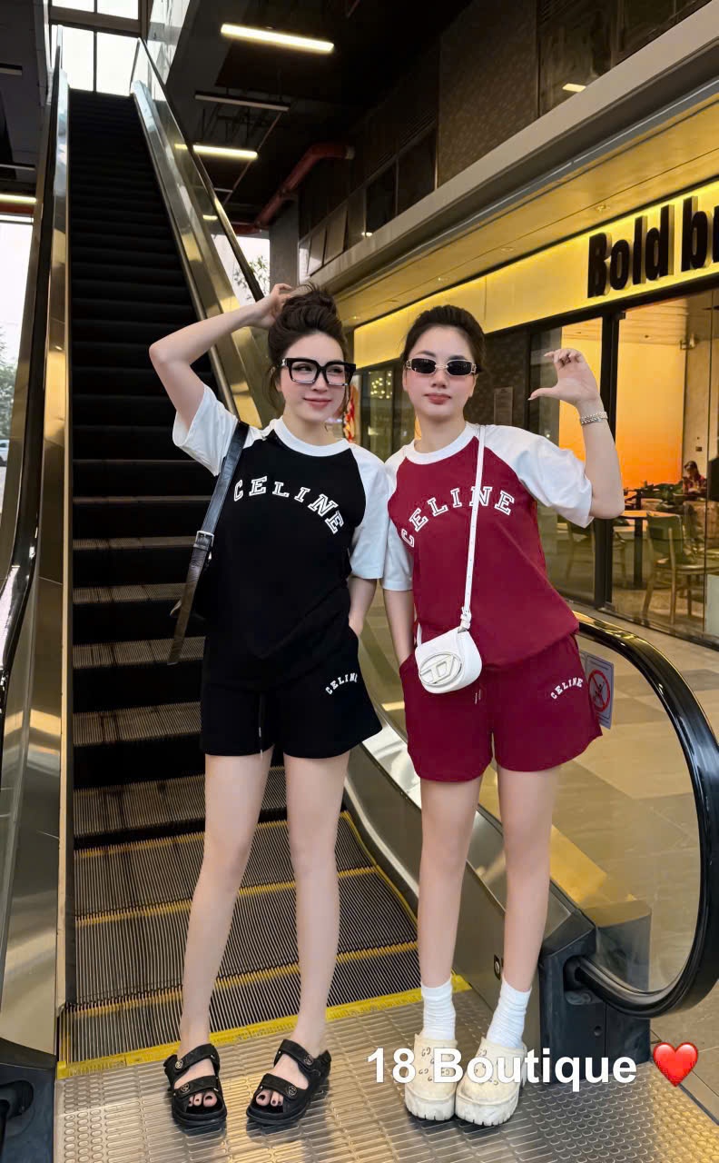 BỘ ĐŨI NỮ CELIN ĐỎ ĐEN PHỐI TAY