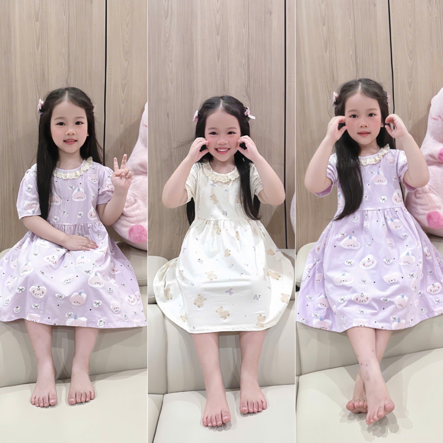 SET 2 VÁY GẤU XOÈ CỔ REN BÉ GÁI