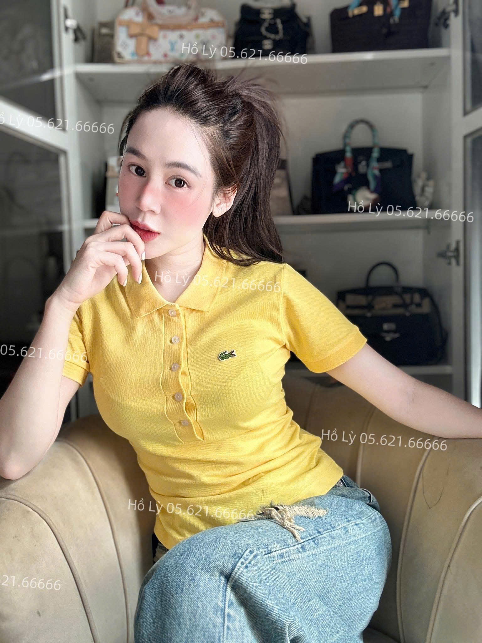 ÁO POLO NỮ VÀNG THÊU CÁ SẤU