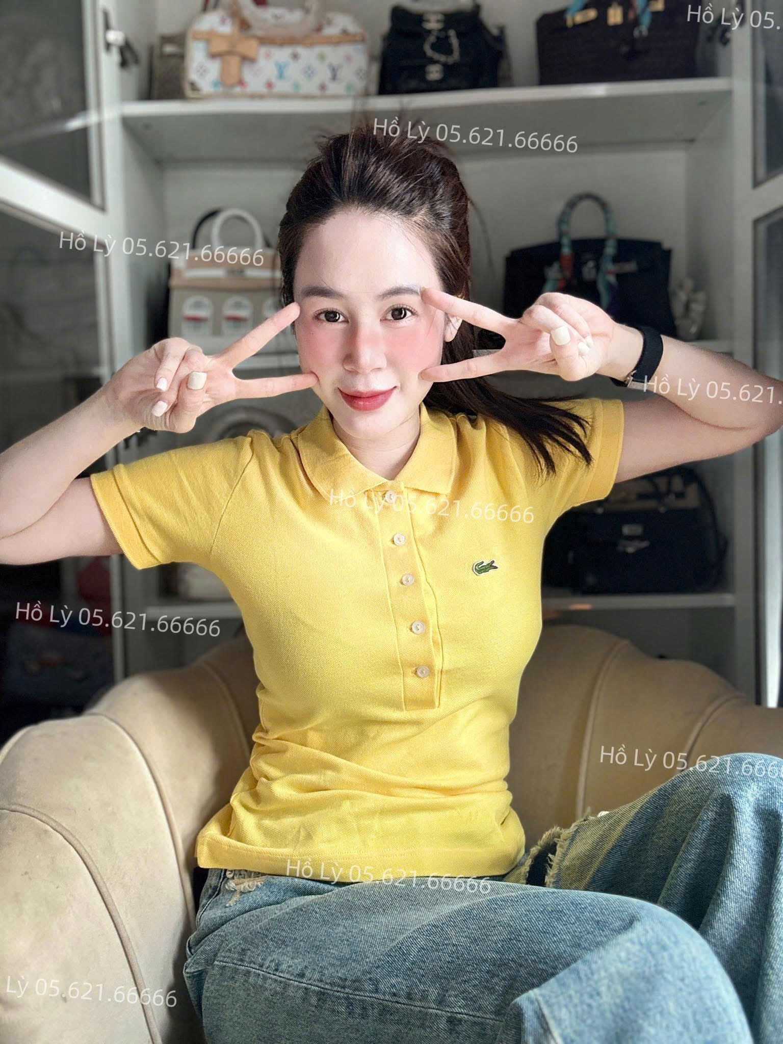 ÁO POLO NỮ VÀNG THÊU CÁ SẤU