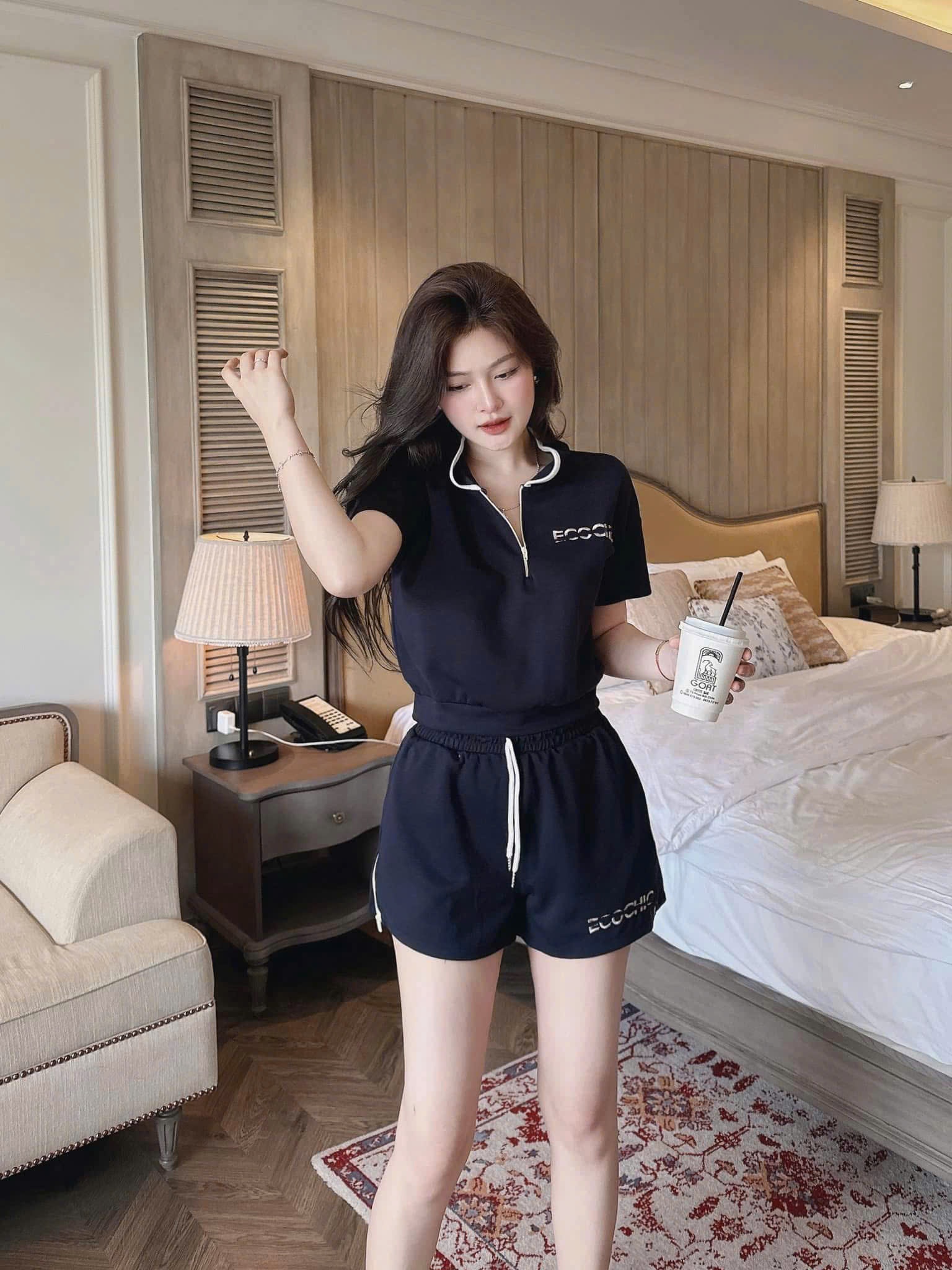 SET BỘ ĐÙI CỔ LÁ TRÒN ECOECO 2 MÀU
