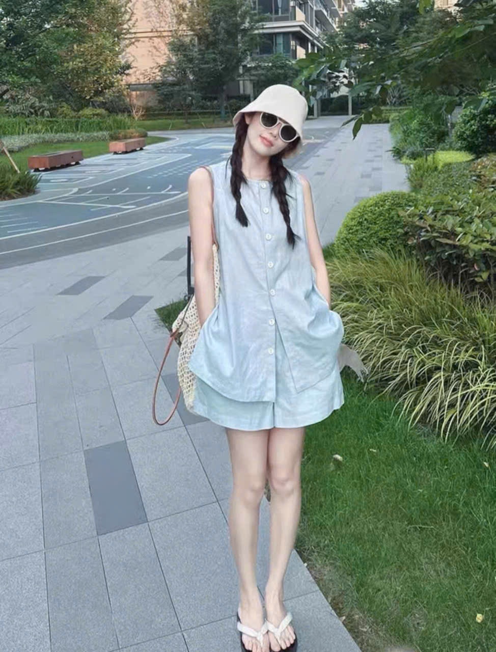 SÉT ÁO BA LỖ XANH MIX QUẦN ĐŨI DÁNG XOÈ