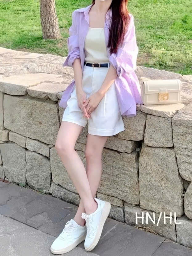 SET NỮ 3 CHI TIẾT TÍM ( sơ mi+ 2 dây+ sooc)