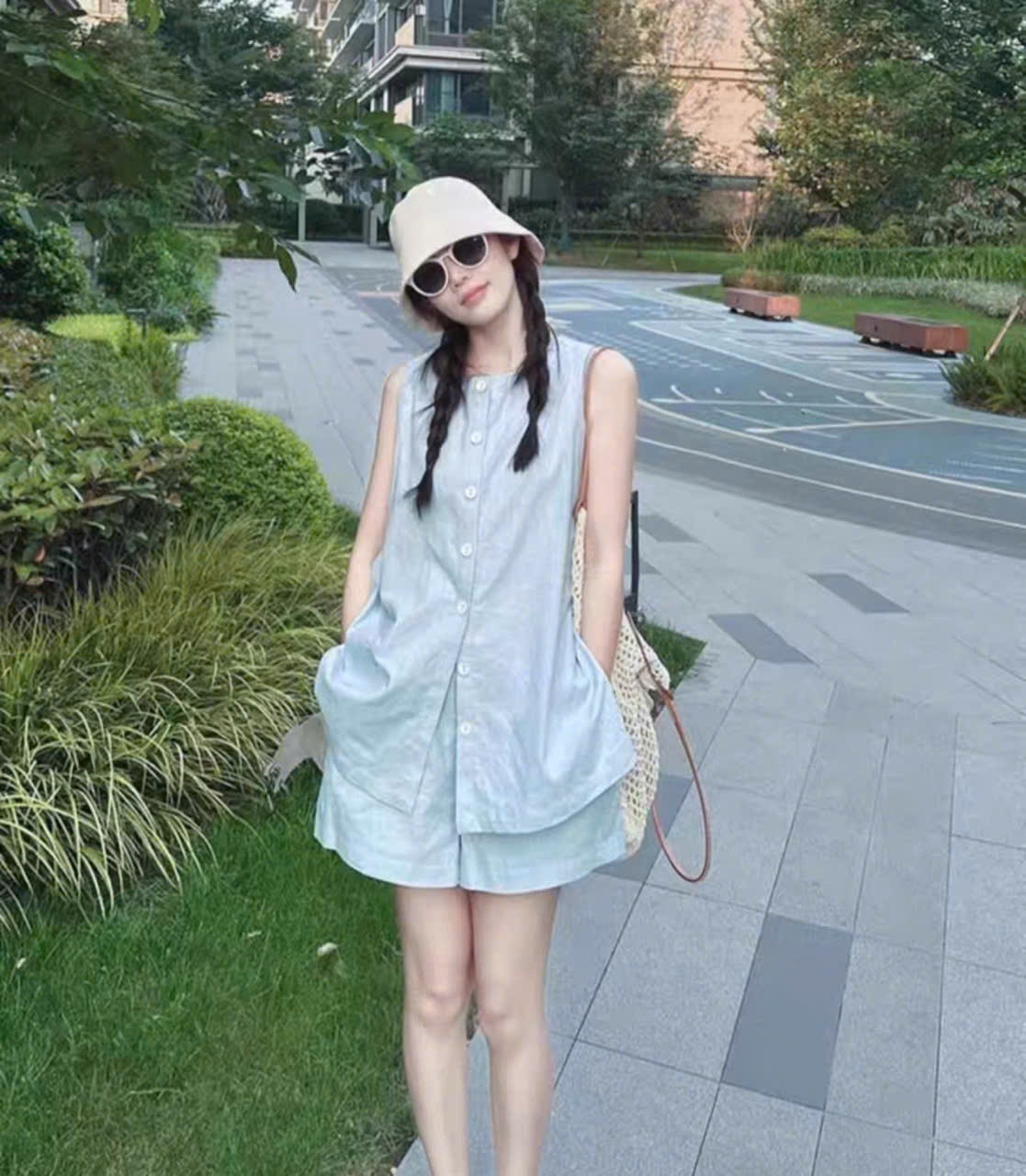SÉT ÁO BA LỖ XANH MIX QUẦN ĐŨI DÁNG XOÈ