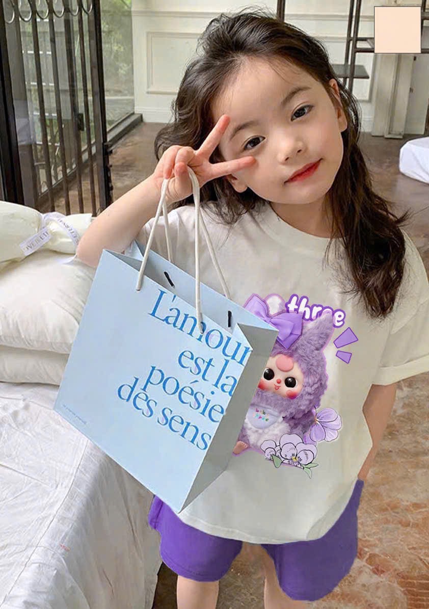 BỘ BABYTHREE TRẮNG QUẦN TÍM BG