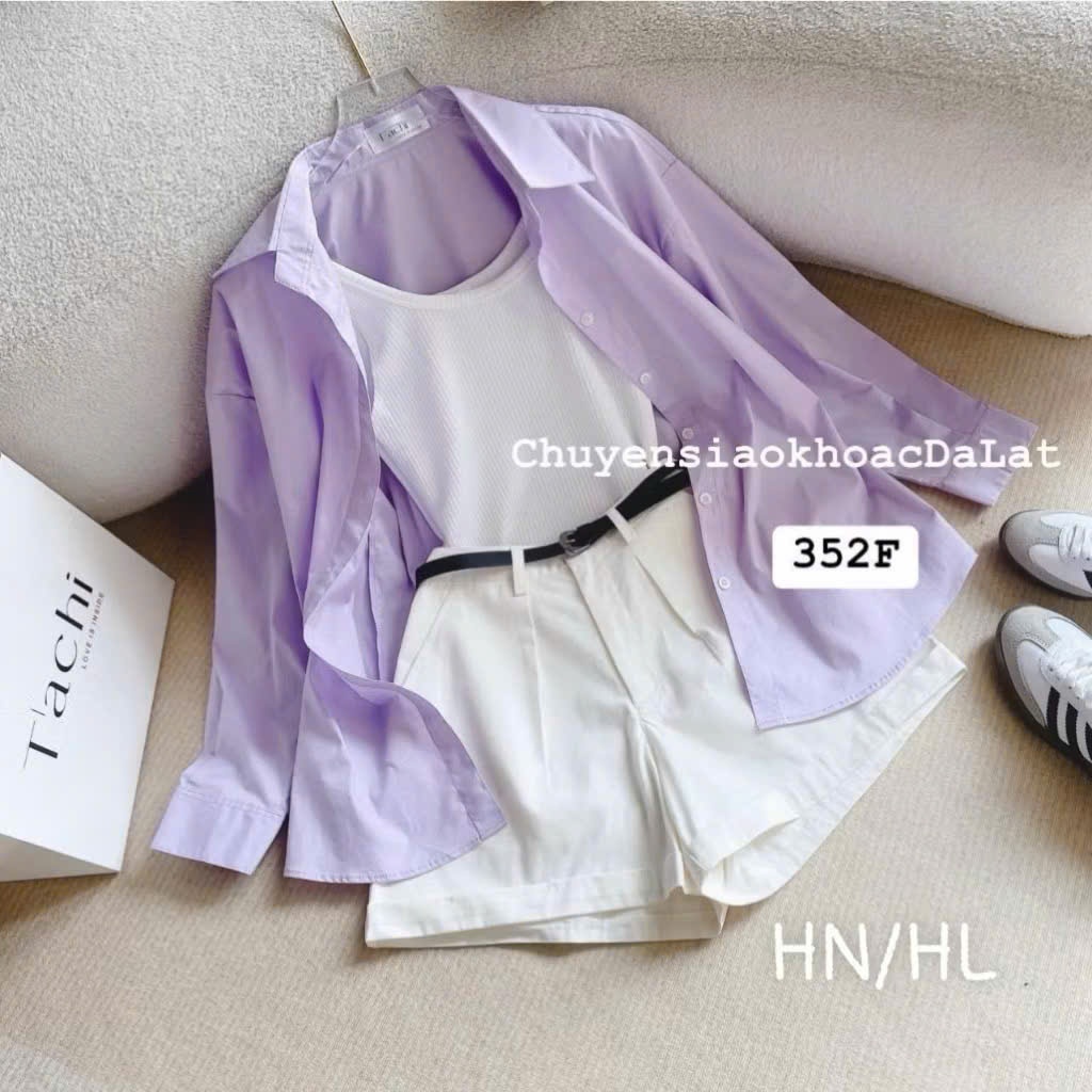 SET NỮ 3 CHI TIẾT TÍM ( sơ mi+ 2 dây+ sooc)