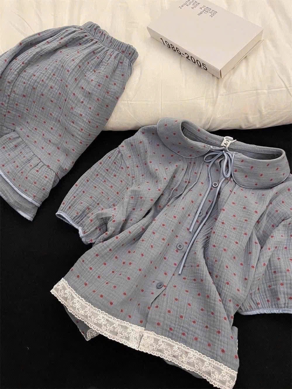 BỘ PZM XÔ MUSLIN CHẤM BI ĐỎ