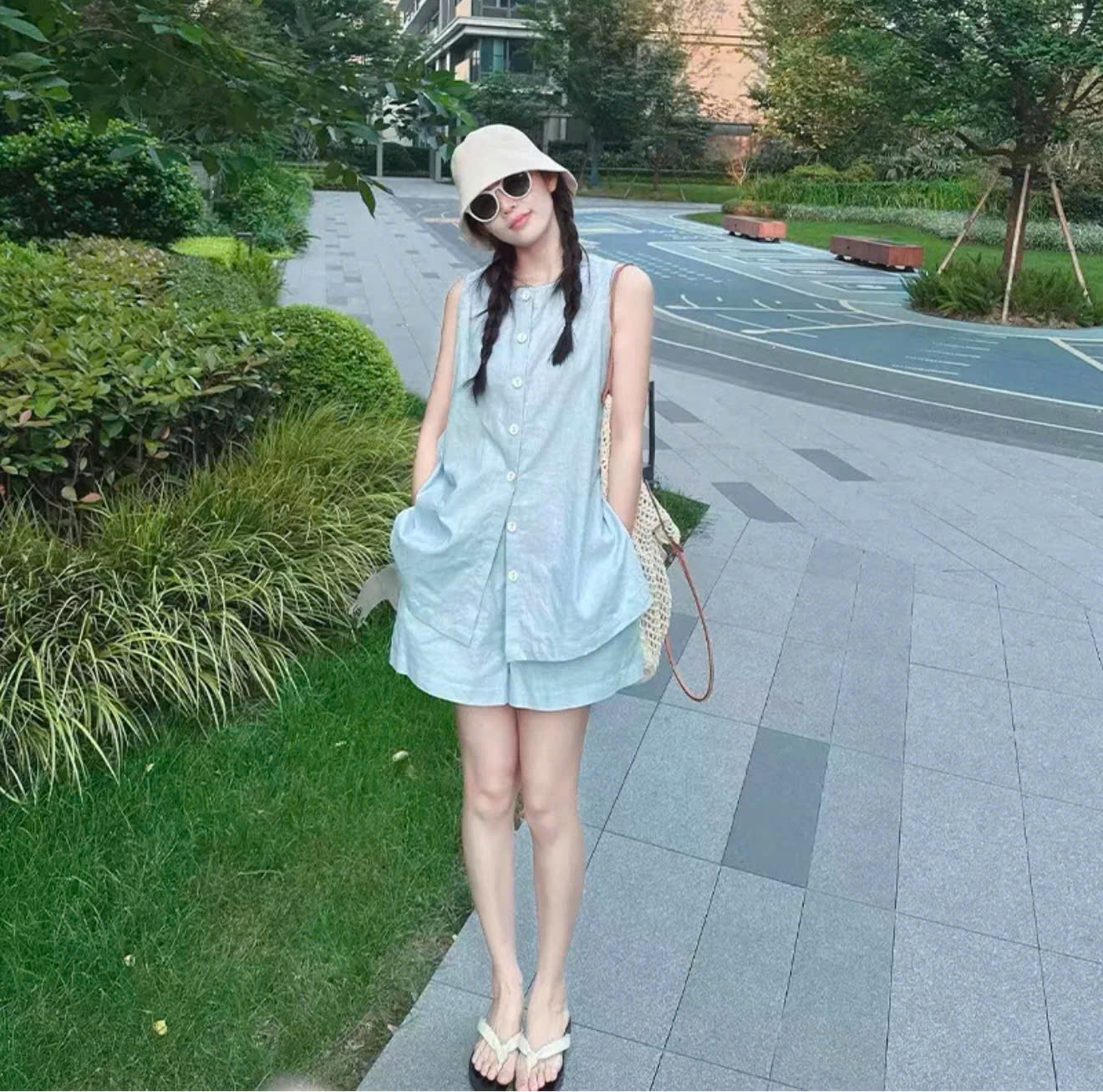 SÉT ÁO BA LỖ XANH MIX QUẦN ĐŨI DÁNG XOÈ