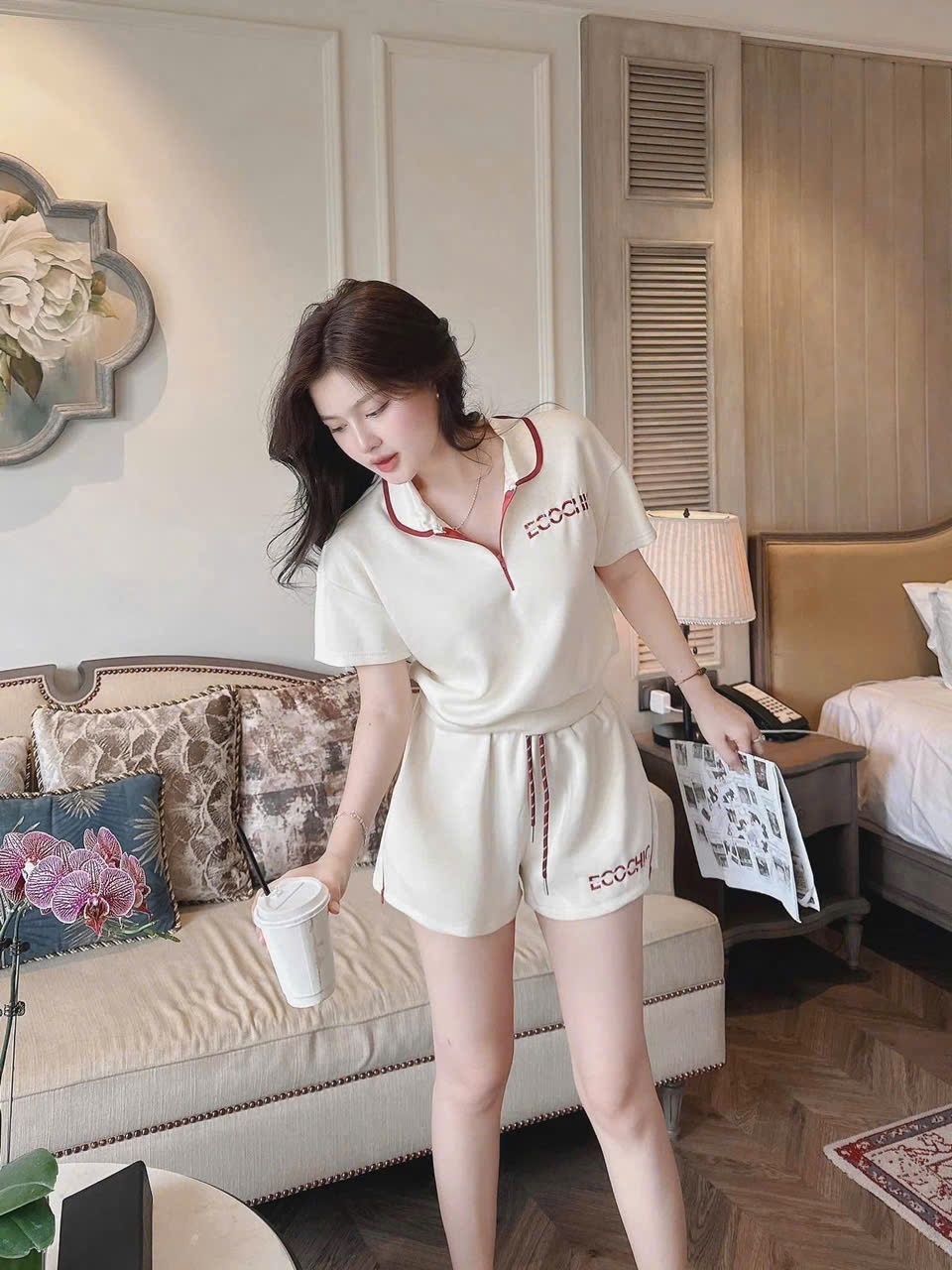 SET BỘ ĐÙI CỔ LÁ TRÒN ECOECO 2 MÀU