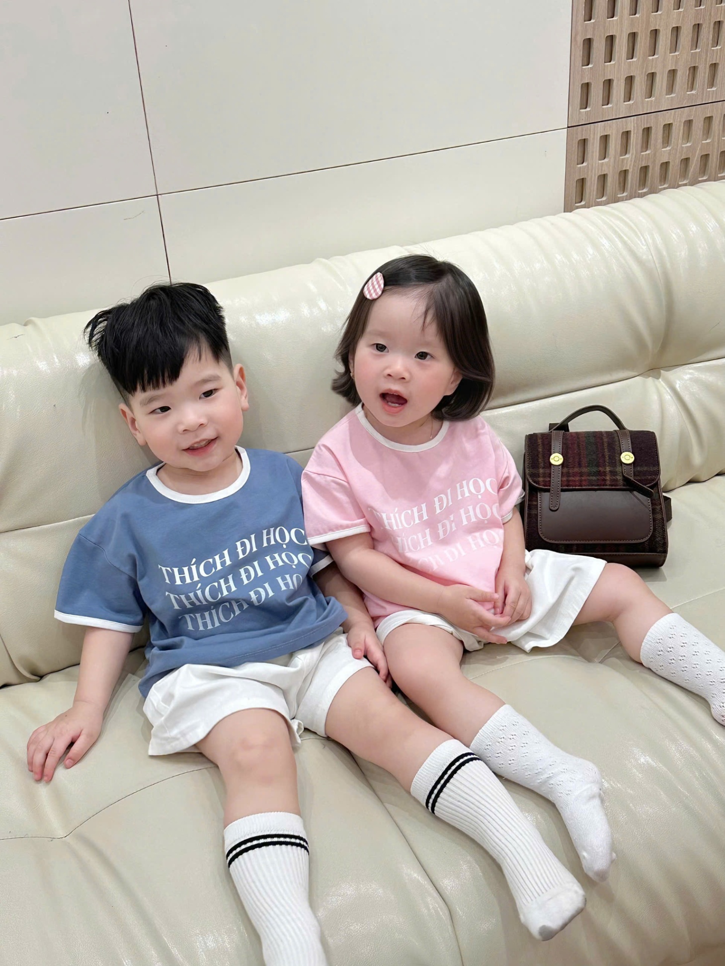 BỘ COTTON THÍCH ĐI HỌC 2 MÀU HỒNG XANH