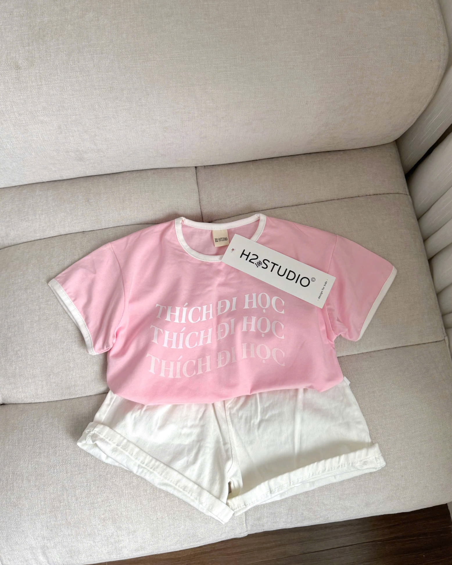 BỘ COTTON THÍCH ĐI HỌC 2 MÀU HỒNG XANH